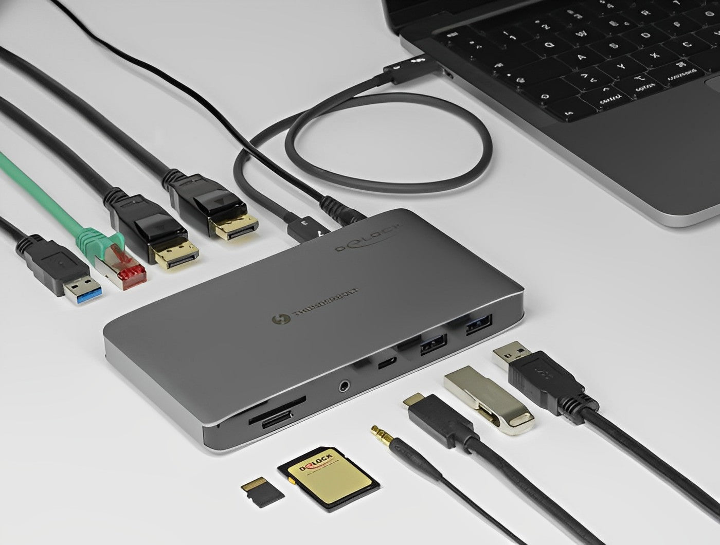 תחנת עגינה Thunderbolt™3 למחשב נייד עם חיבור ל-2 מסכים DisplayPort 8K בו זמנית - delock.israel