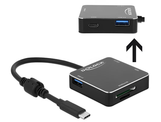 מפצל USB-C 3.1 Gen 1 5Gbps עם 3 פורט USB-A/C וקורא כרטיסים - delock.israel