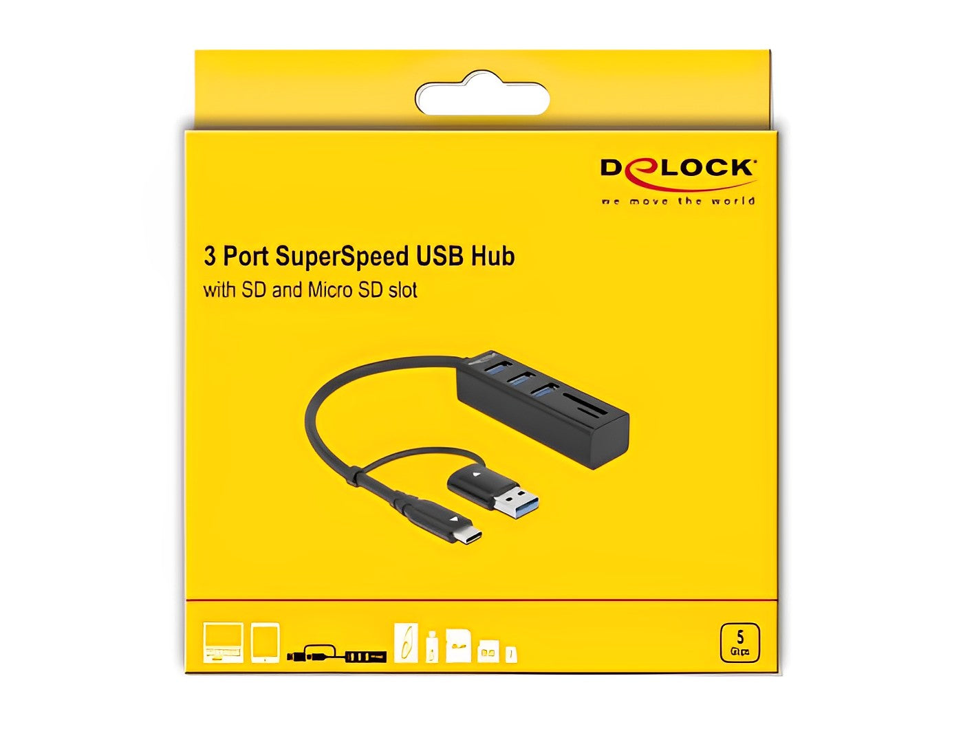 מפצל USB 3.2 Gen 1 5Gbps עם 3 פורט USB-A וקורא כרטיסים - delock.israel