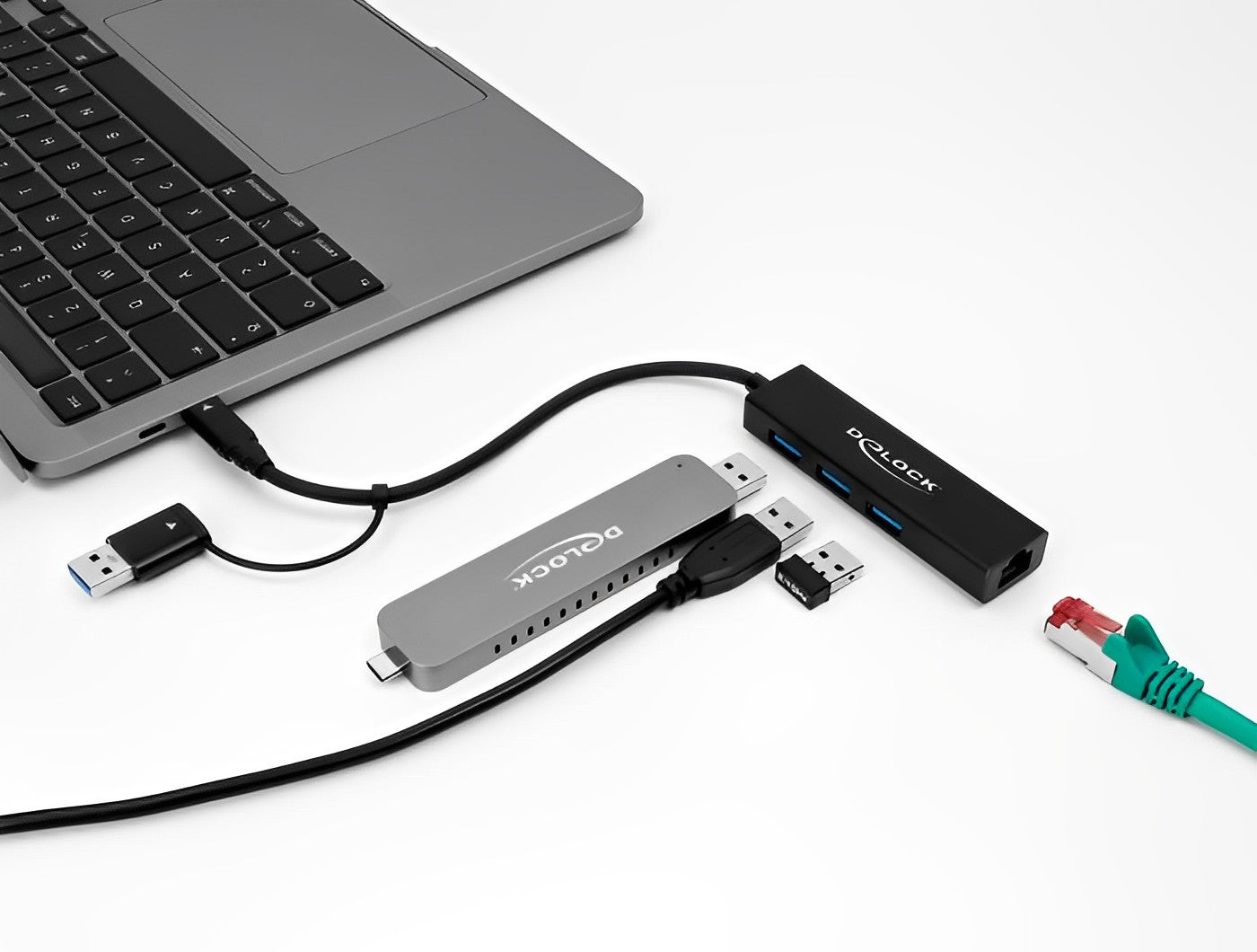 מפצל USB 3.2 Gen 1 5Gbps עם 3 יציאות USB-A ושקע רשת RJ45 Giga - delock.israel