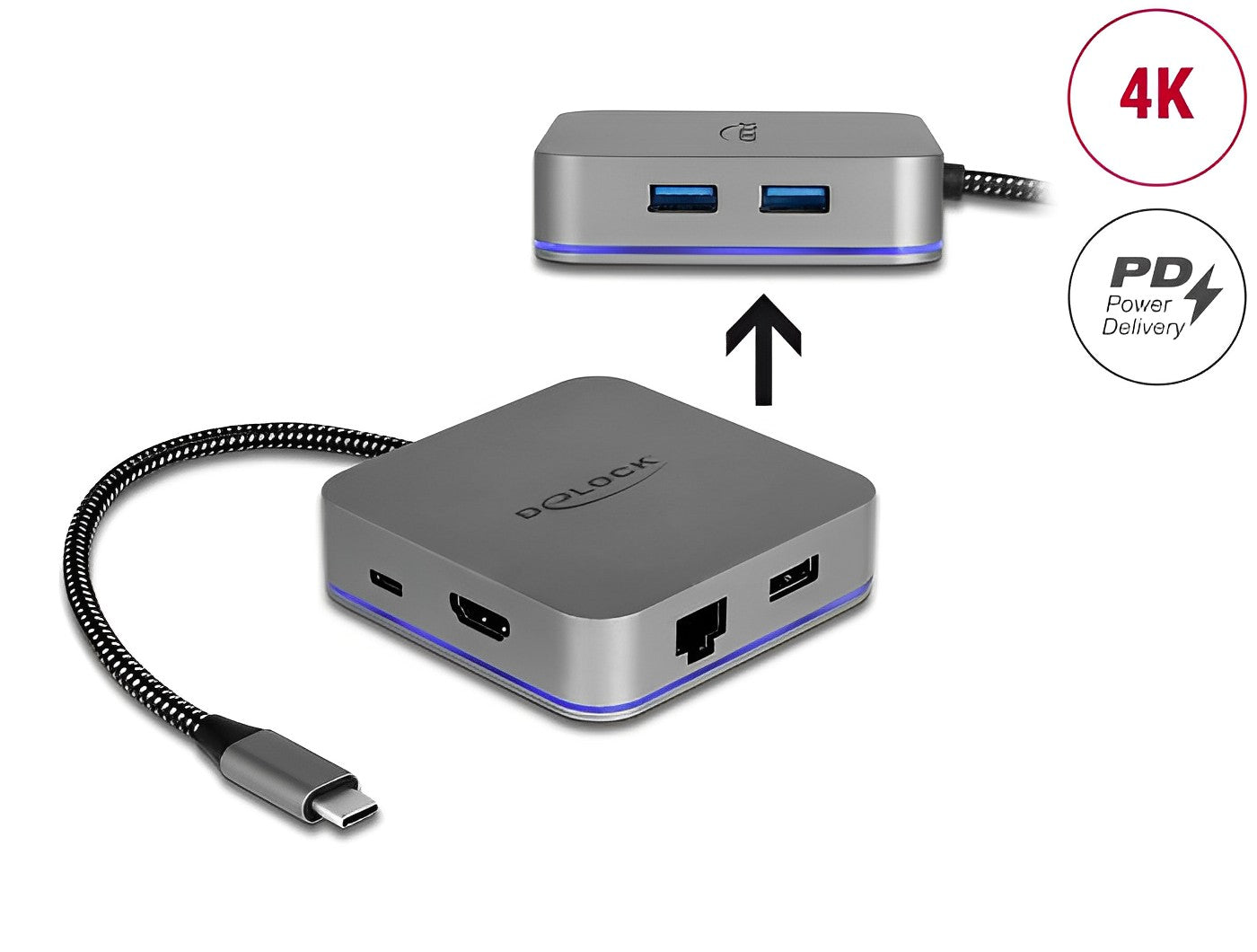 תחנת עגינה USB-C LED illumination למכשירי סלולר עם חיבור למסכך HDMI 4K - delock.israel