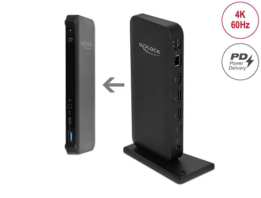 תחנת עגינה USB-C DP 1.4 למחשב נייד עם חיבור ל- 3 מסכים HDMI / DP 4K בו זמנית - delock.israel