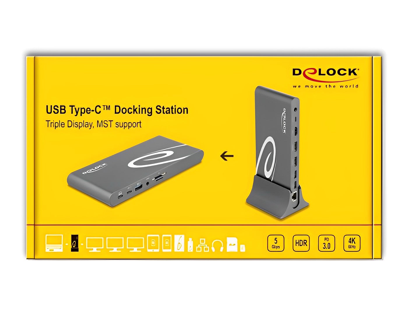 תחנת עגינה USB-C DP 1.4 למחשב נייד עם חיבור ל- 3 מסכים HDMI / DP 4K בו זמנית - delock.israel