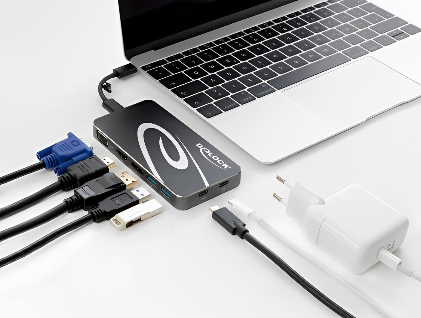 תחנת עגינה USB-C למחשב נייד עם חיבור ל- 3 מסכים VGA / HDMI / DP 4K בו זמנית - delock.israel