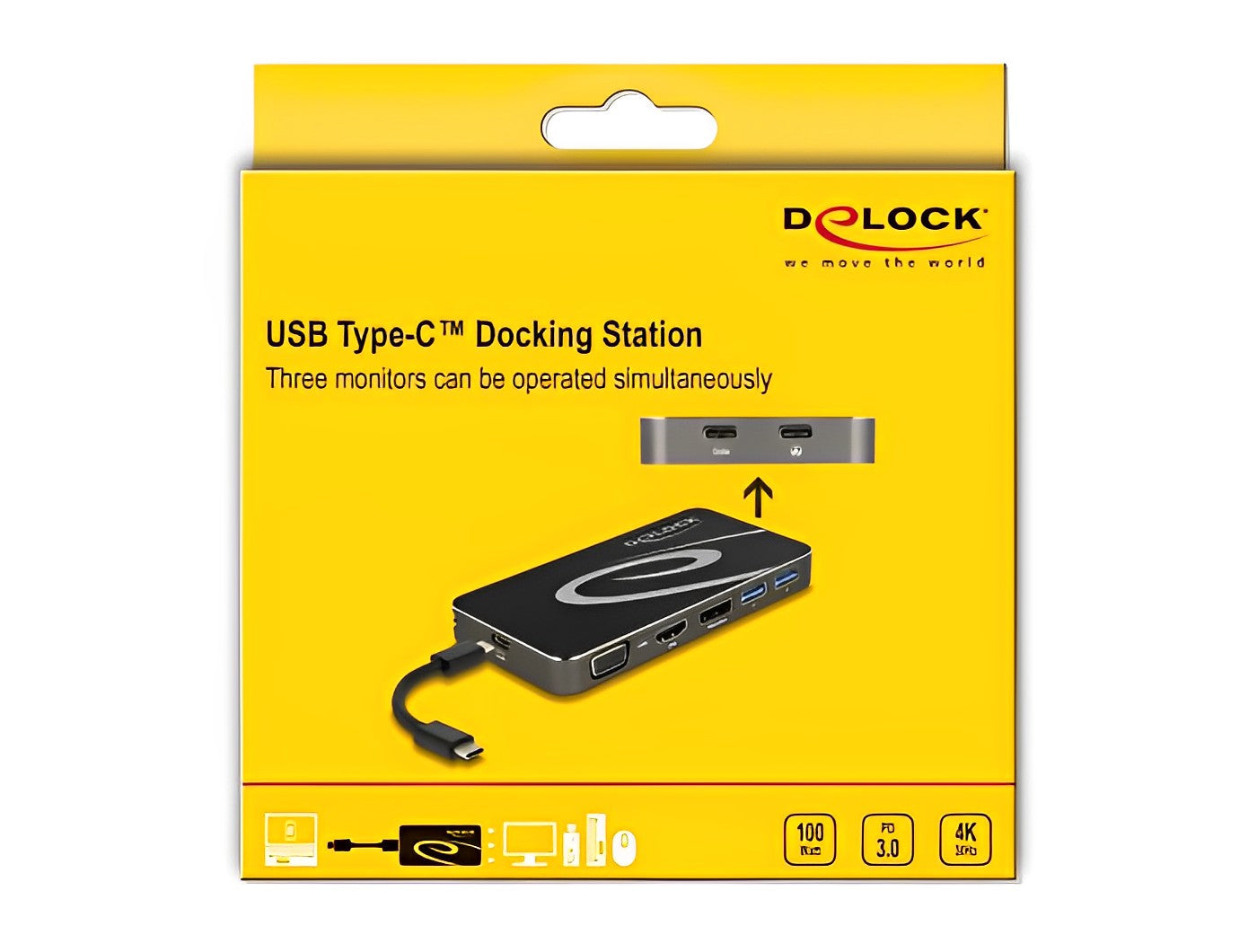 תחנת עגינה USB-C למחשב נייד עם חיבור ל- 3 מסכים VGA / HDMI / DP 4K בו זמנית - delock.israel