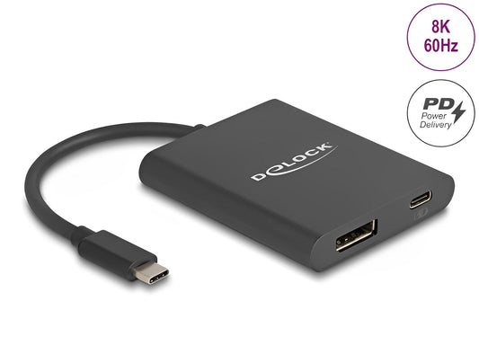 מתאם תצוגה USB-C לחיבור מסך DisplayPort 8K HDR תומך PD 60 W - delock.israel