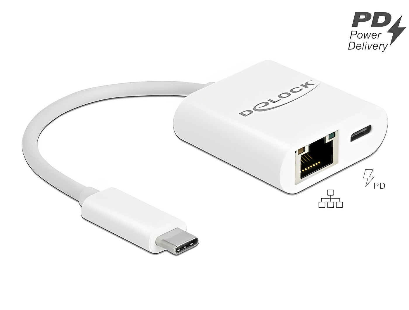 מתאם רשת USB-C לשקע RJ45 Gigabit 10/100/1000 תומך PD 60 W- delock.israel