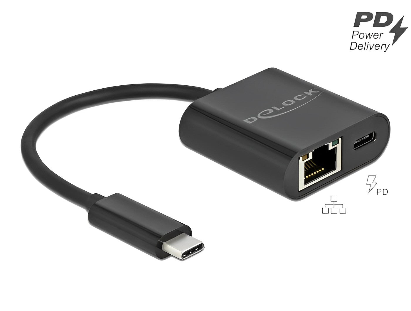 מתאם רשת USB-C לשקע RJ45 Gigabit 10/100/1000 תומך PD 60 W- delock.israel