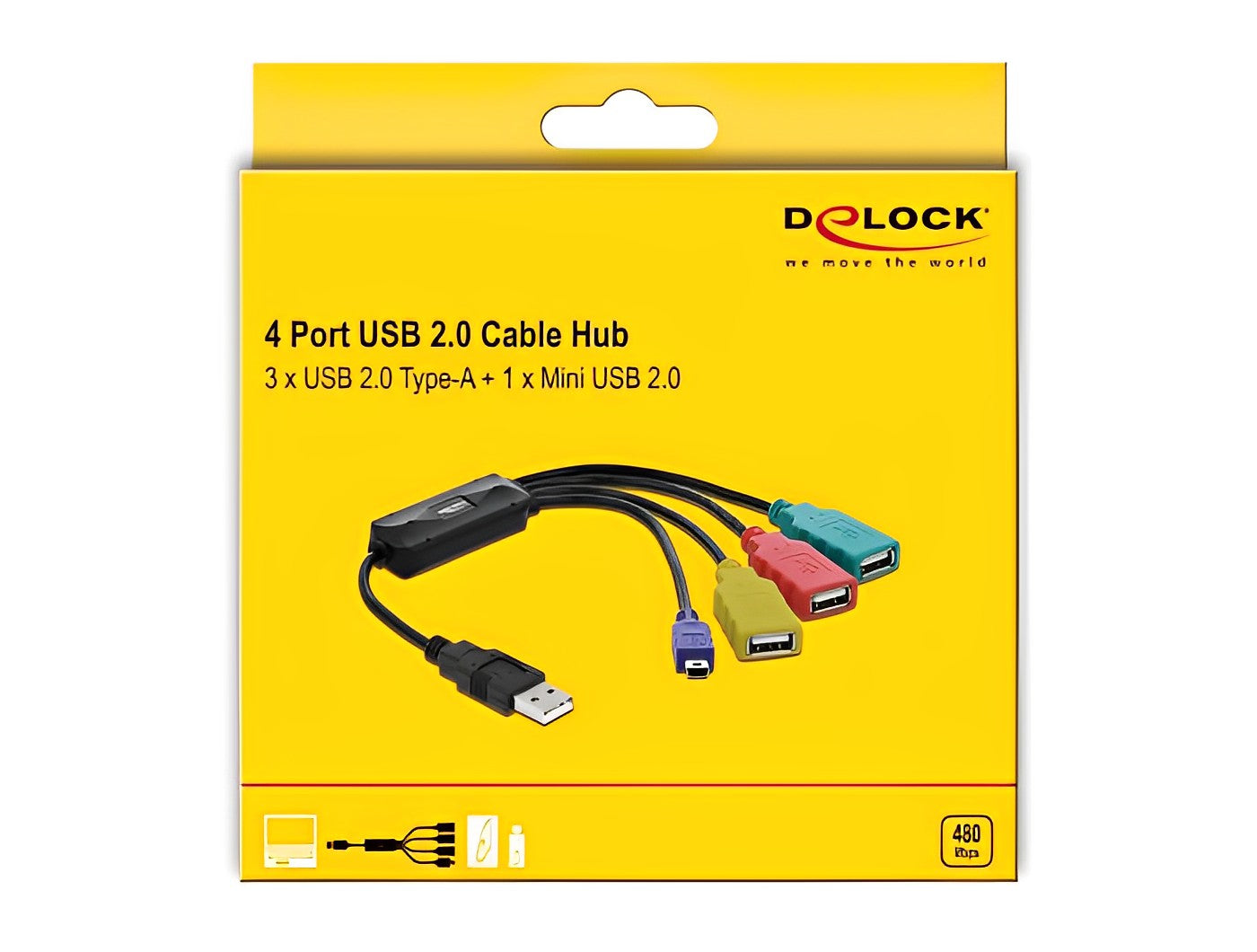 מפצל USB 2.0 על כבל עם 3 יציאות USB-A ותקע מיני USB זכר - delock.israel