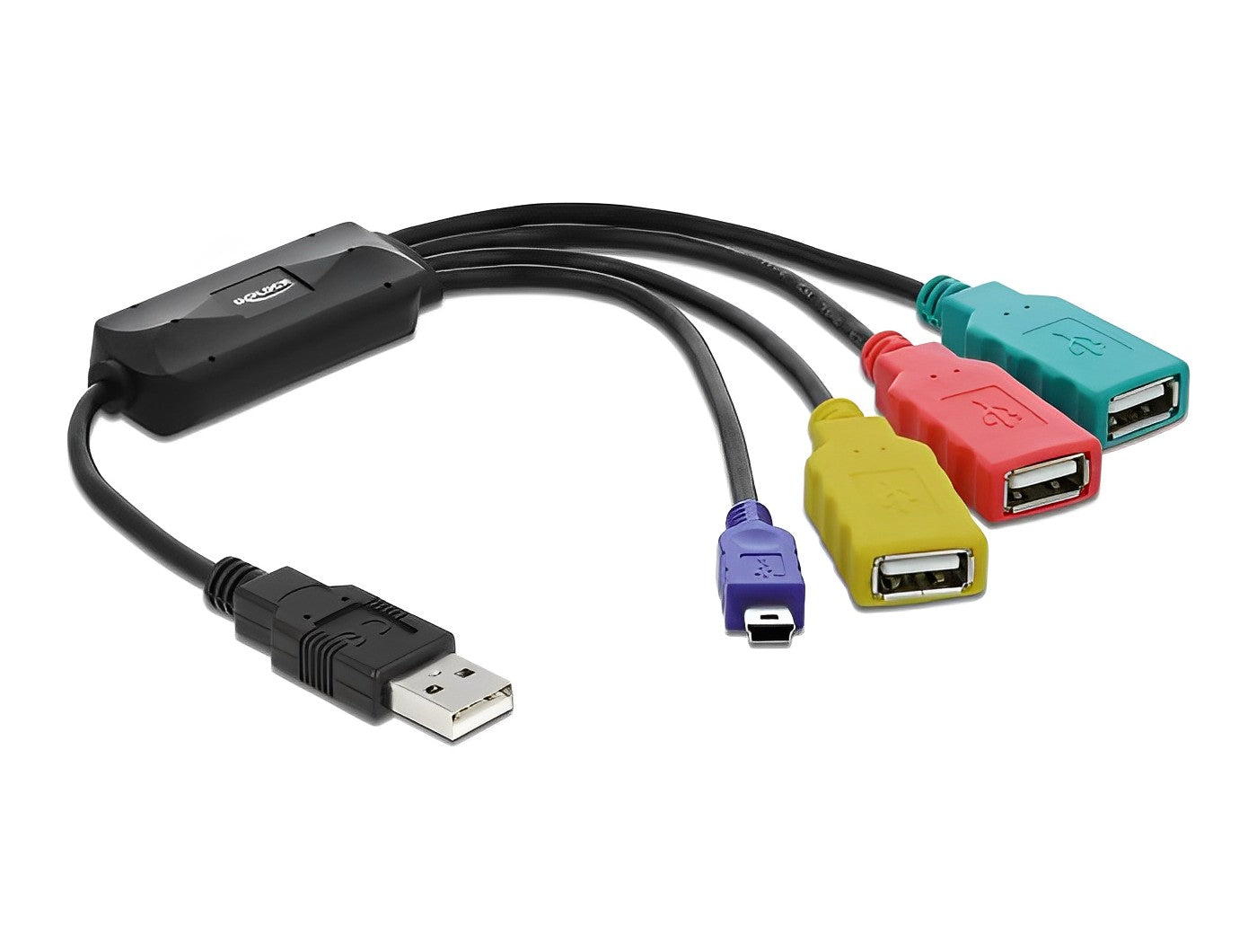 מפצל USB 2.0 על כבל עם 3 יציאות USB-A ותקע מיני USB זכר - delock.israel