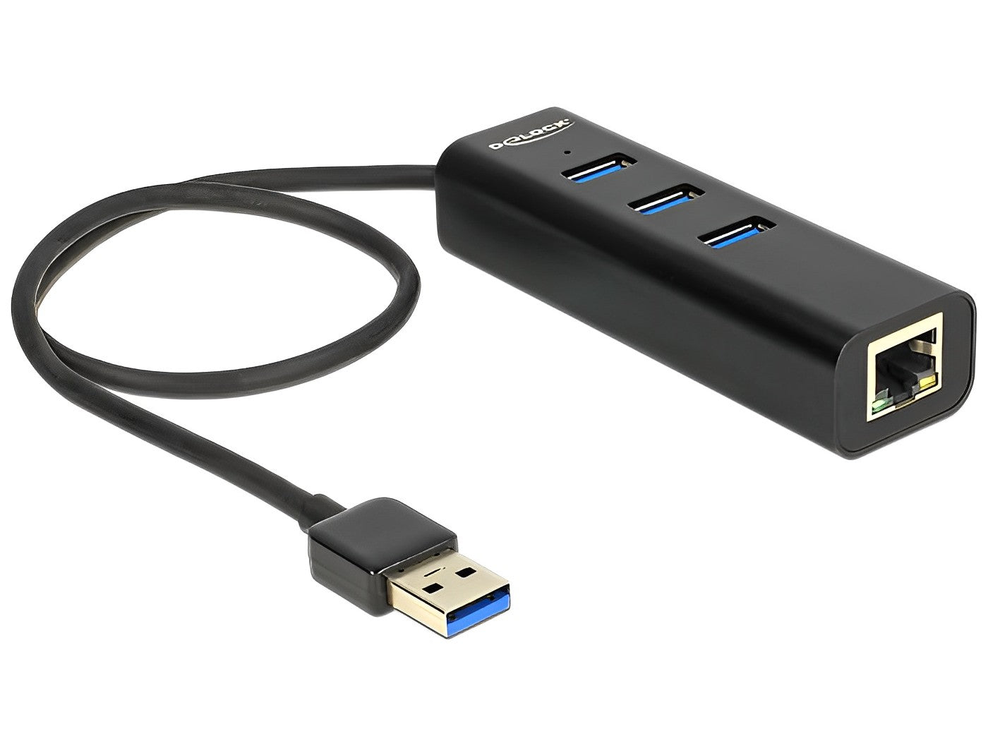 מפצל USB 3.0 5Gbps עם 3 יציאות USB-A ושקע רשת RJ45 Giga - delock.israel