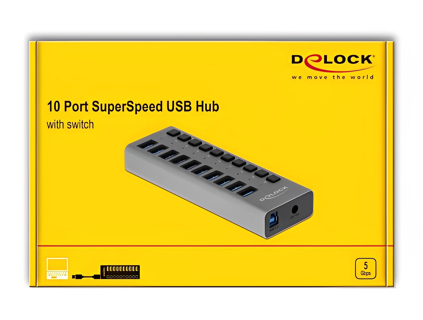 מפצל USB 3.0 5Gbps אקטיבי 10 יציאות USB-A עם מפסקים - delock.israel