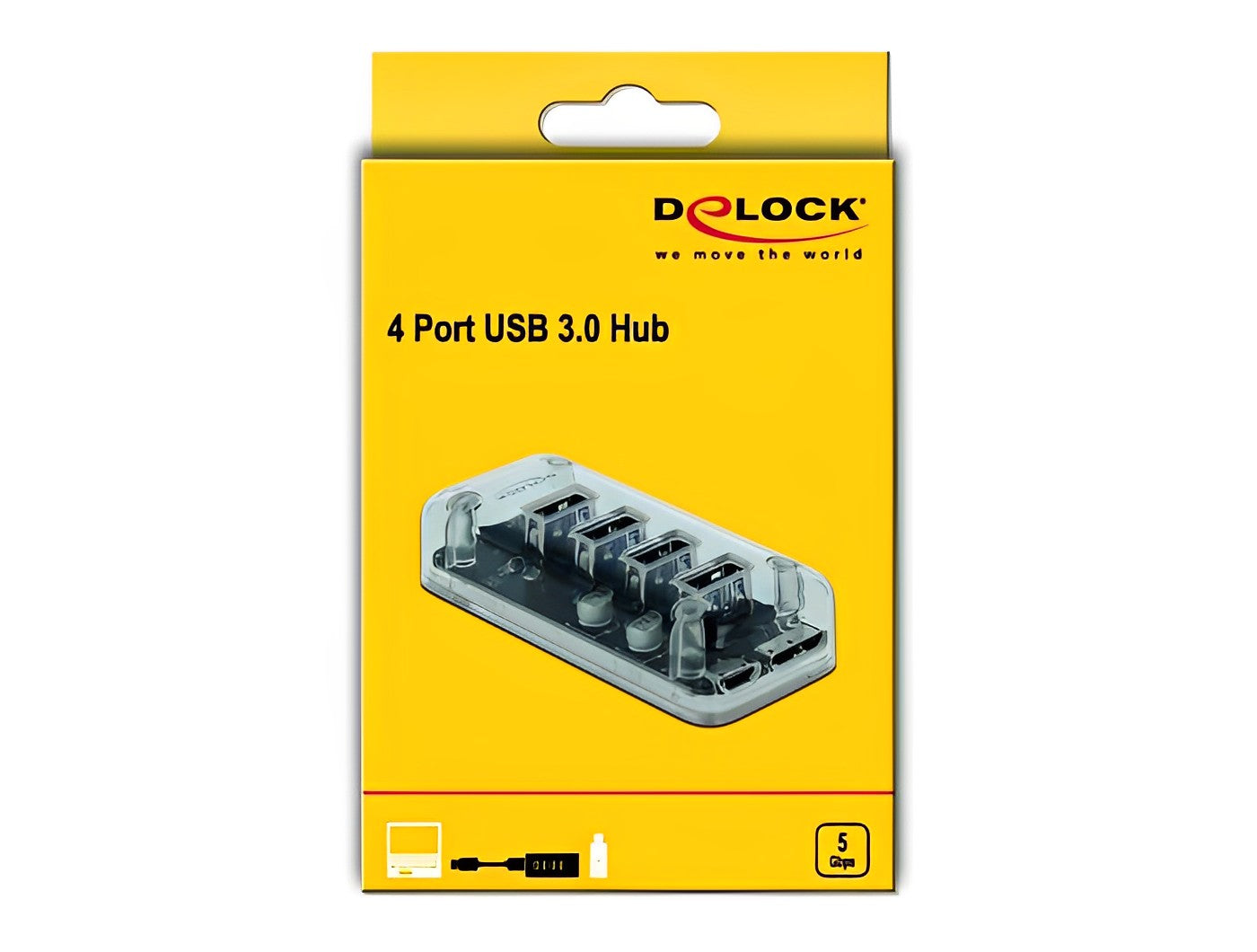 מפצל USB 3.0 5Gbps שקוף 4 יציאות USB-A עם תאורת לד כחולה - delock.israel