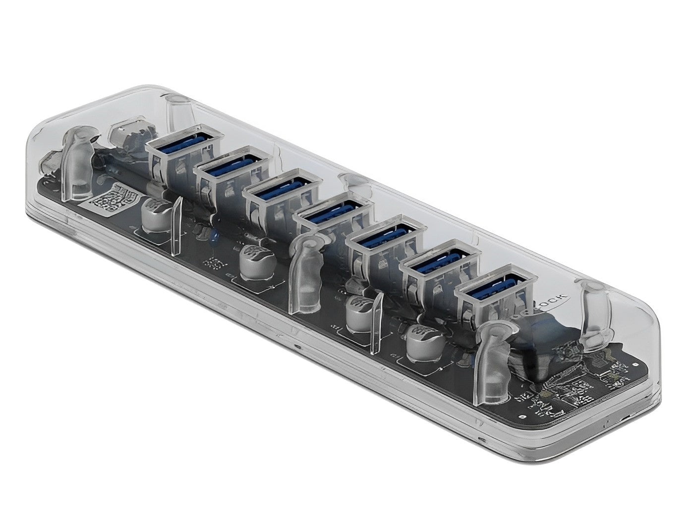 מפצל USB 3.0 5Gbps שקוף 7 יציאות USB-A עם תאורת לד כחולה - delock.israel