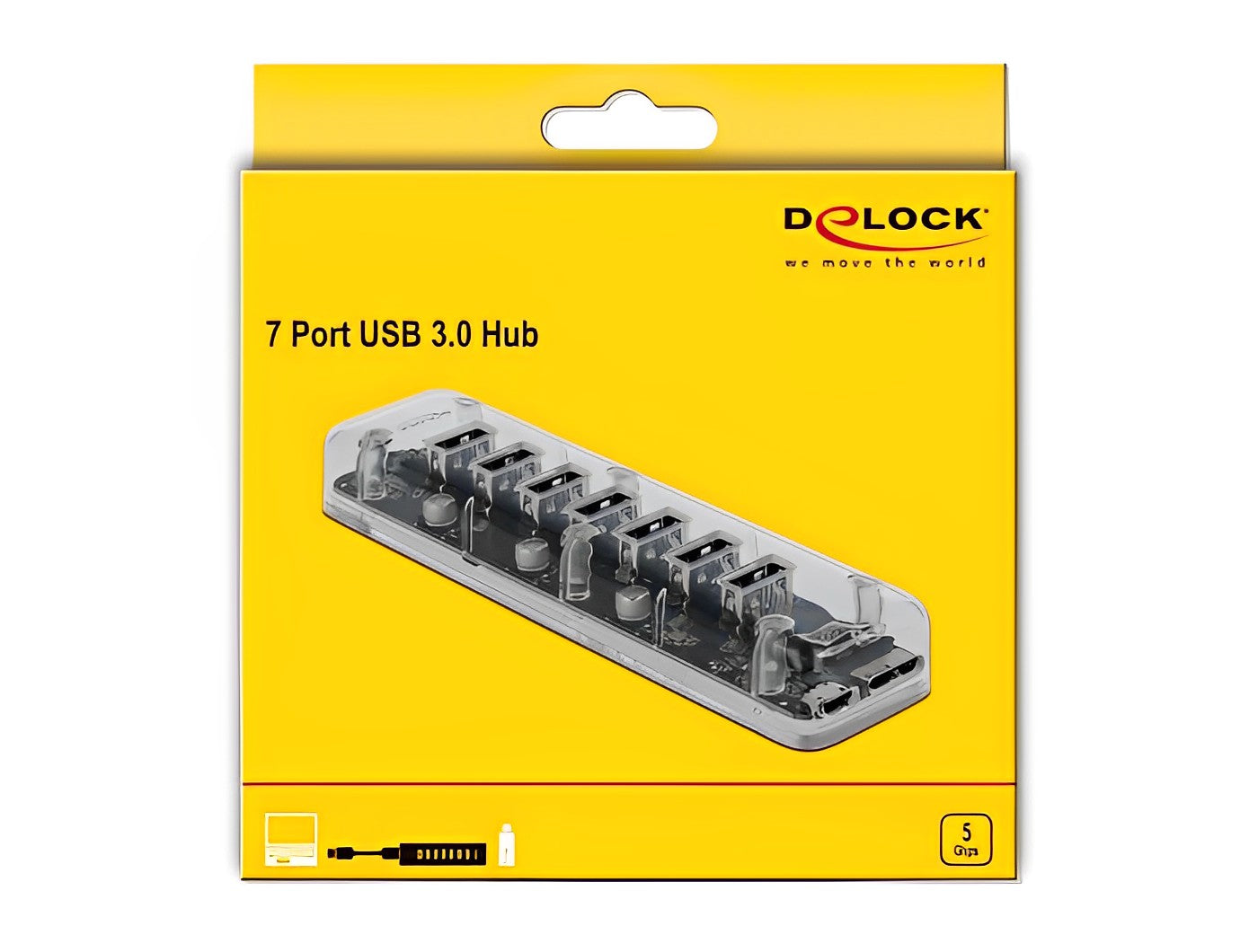 מפצל USB 3.0 5Gbps שקוף 7 יציאות USB-A עם תאורת לד כחולה - delock.israel