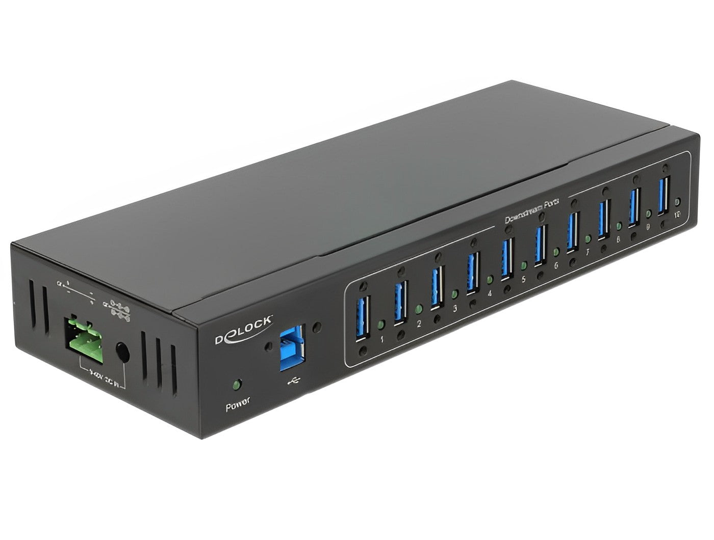מפצל תעשייתי USB 3.0 5Gbps 20kV ESD אקטיבי עם 10 יציאות USB-A - delock.israel