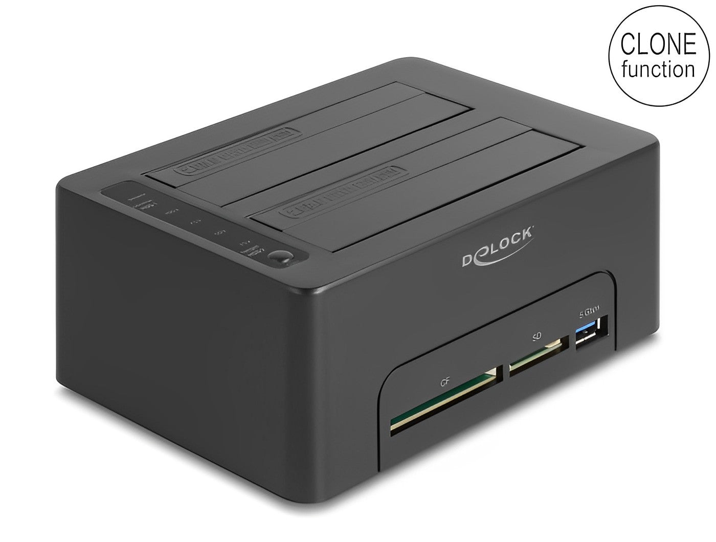 תחנת עגינה USB 3.2 Gen 1 עבור 2 כונני SATA 2.5″/ 3.5″ עם פונקציית שכפול וקורא כרטיסים - delock.israel