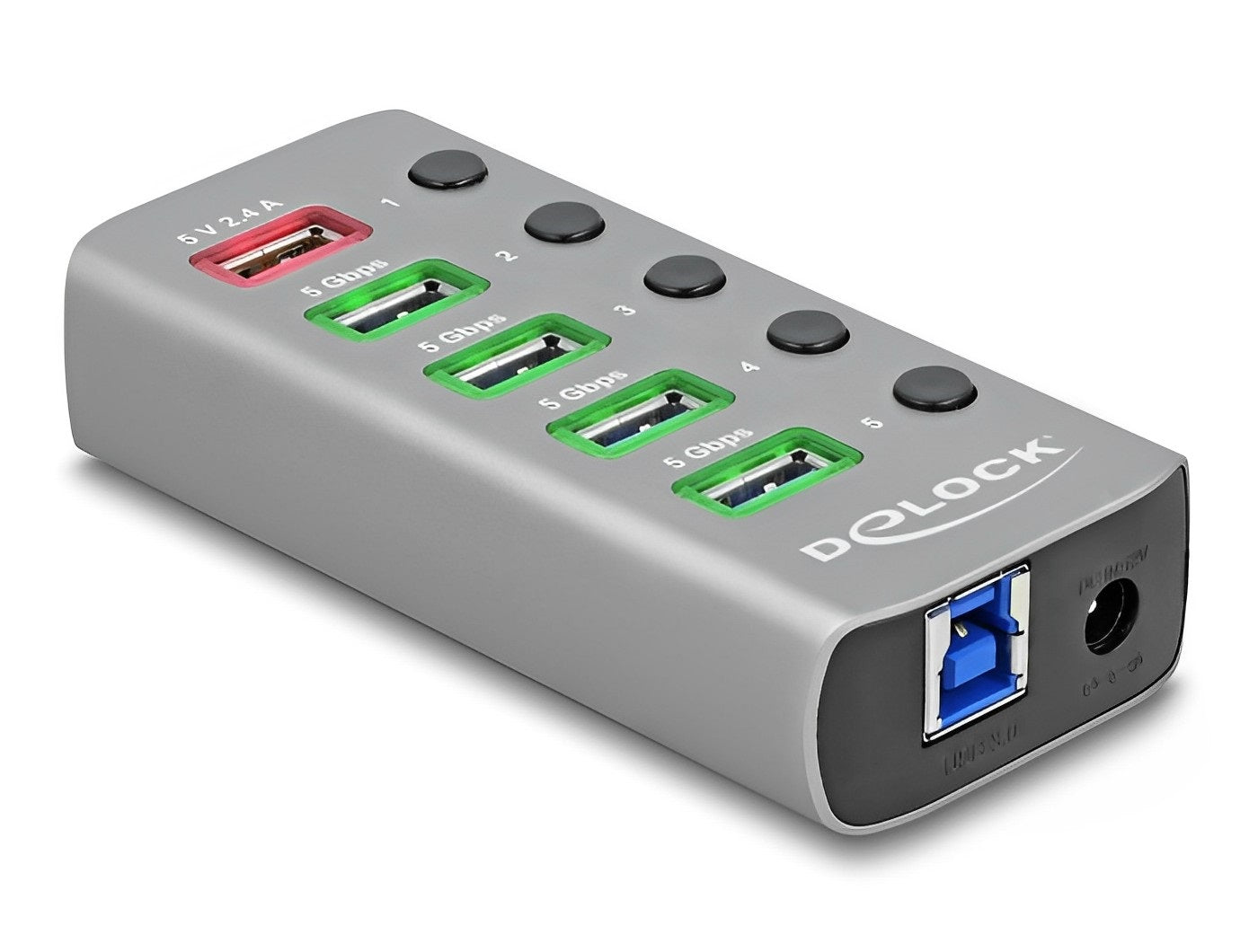 מפצל USB 3.2 5Gbps אקטיבי עם 4 יציאות USB-A + שקע טעינה USB 5 V / 2.4 A - delock.israel