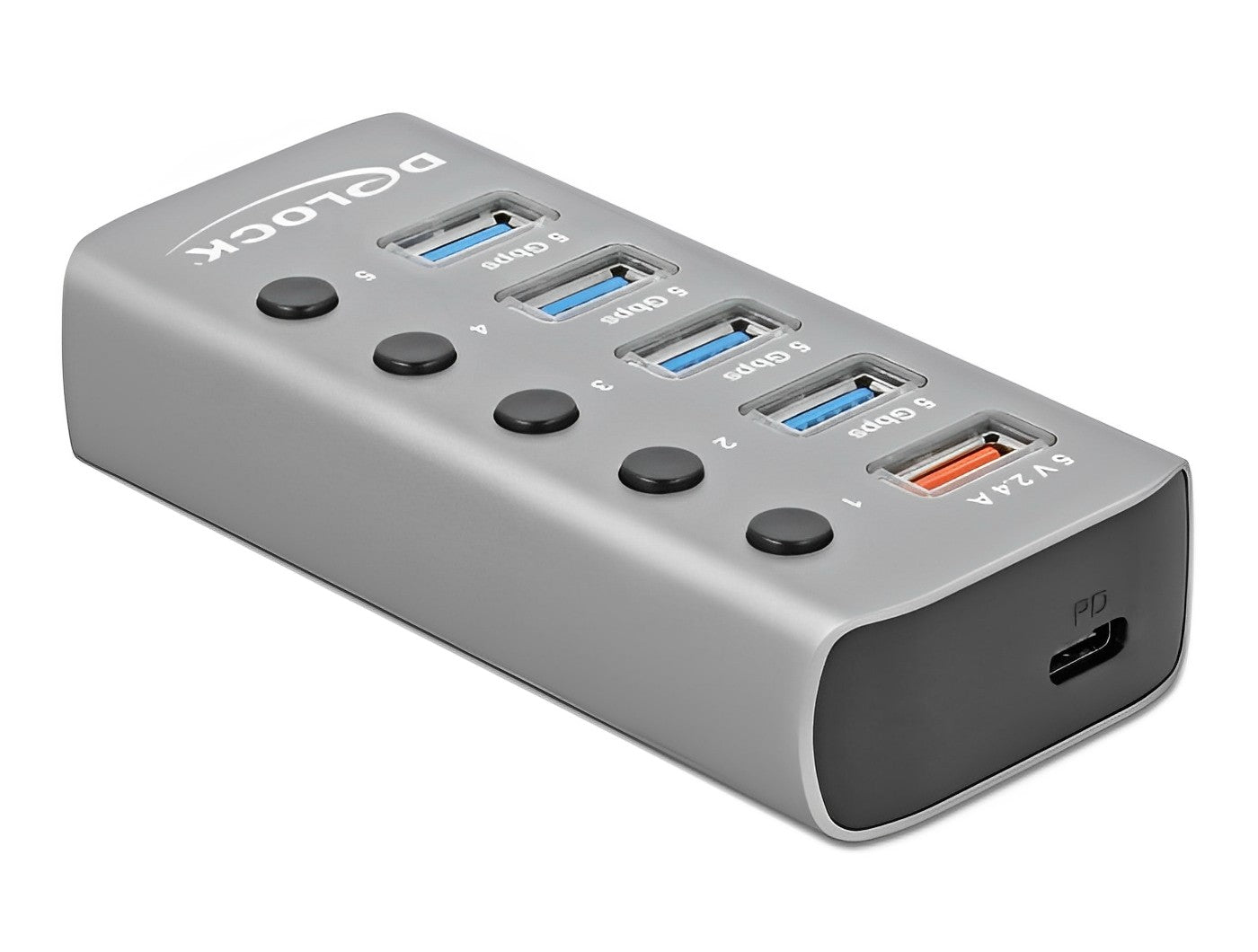 מפצל USB 3.2 5Gbps אקטיבי עם 4 יציאות USB-A + שקעים טעינה USB 5 V / 12 V - delock.israel