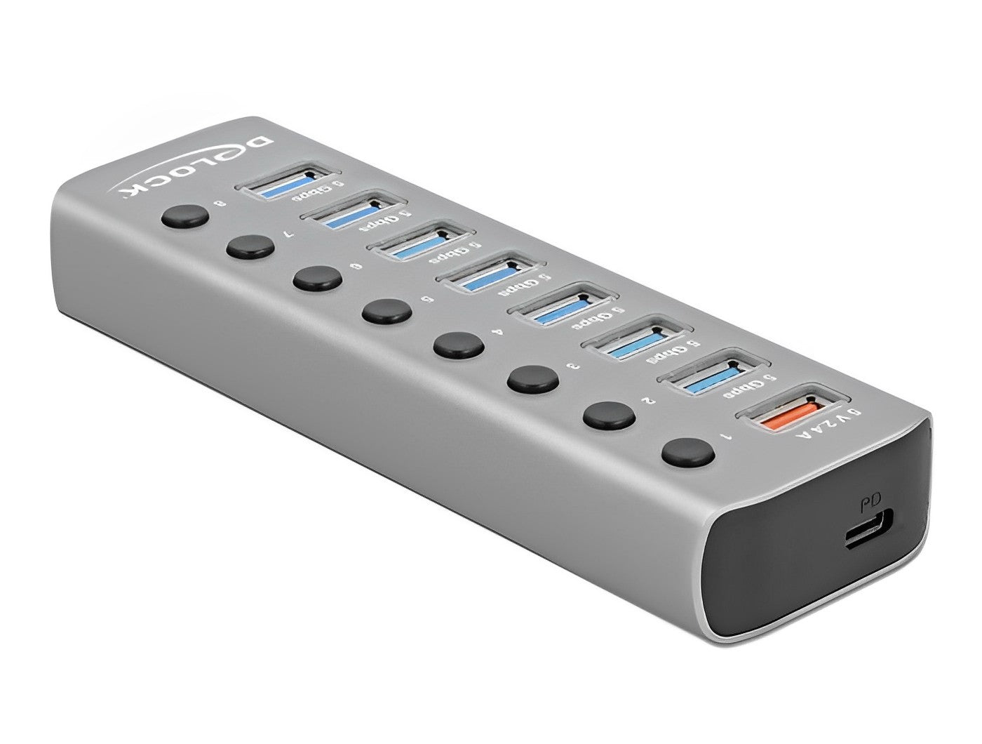 מפצל USB 3.2 5Gbps אקטיבי עם 7 יציאות USB-A + שקעים טעינה USB 5 V / 12 V - delock.israel