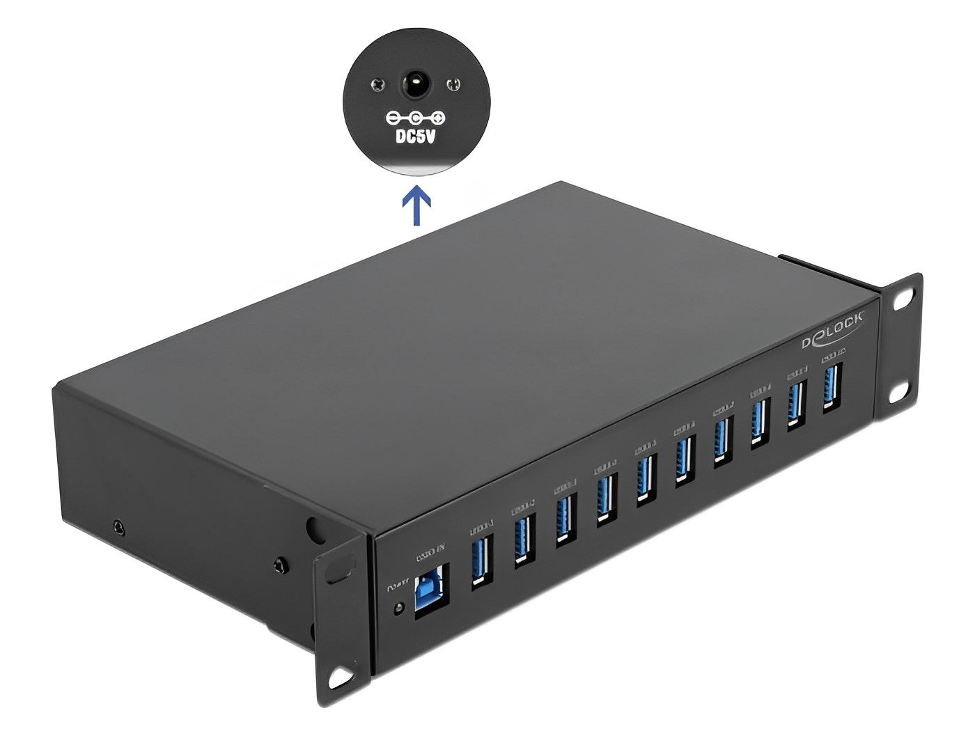מפצל תעשייתי 10″ USB 3.2 5Gbps אקטיבי עם 10 יציאות USB-A - delock.israel