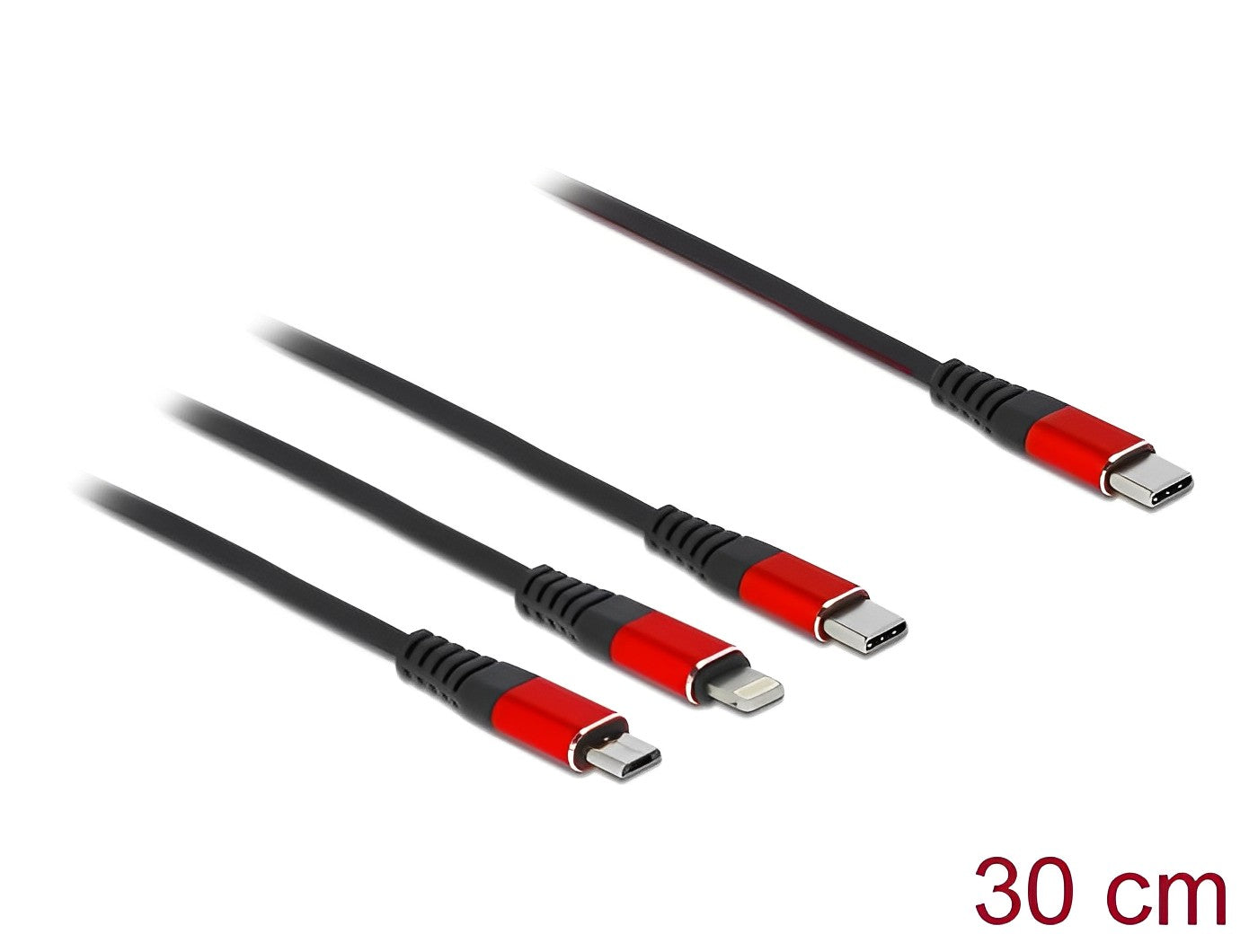 כבל טעינה תקע USB-C לתקע Lightning + מיקרו USB-C + USB - delock.israel
