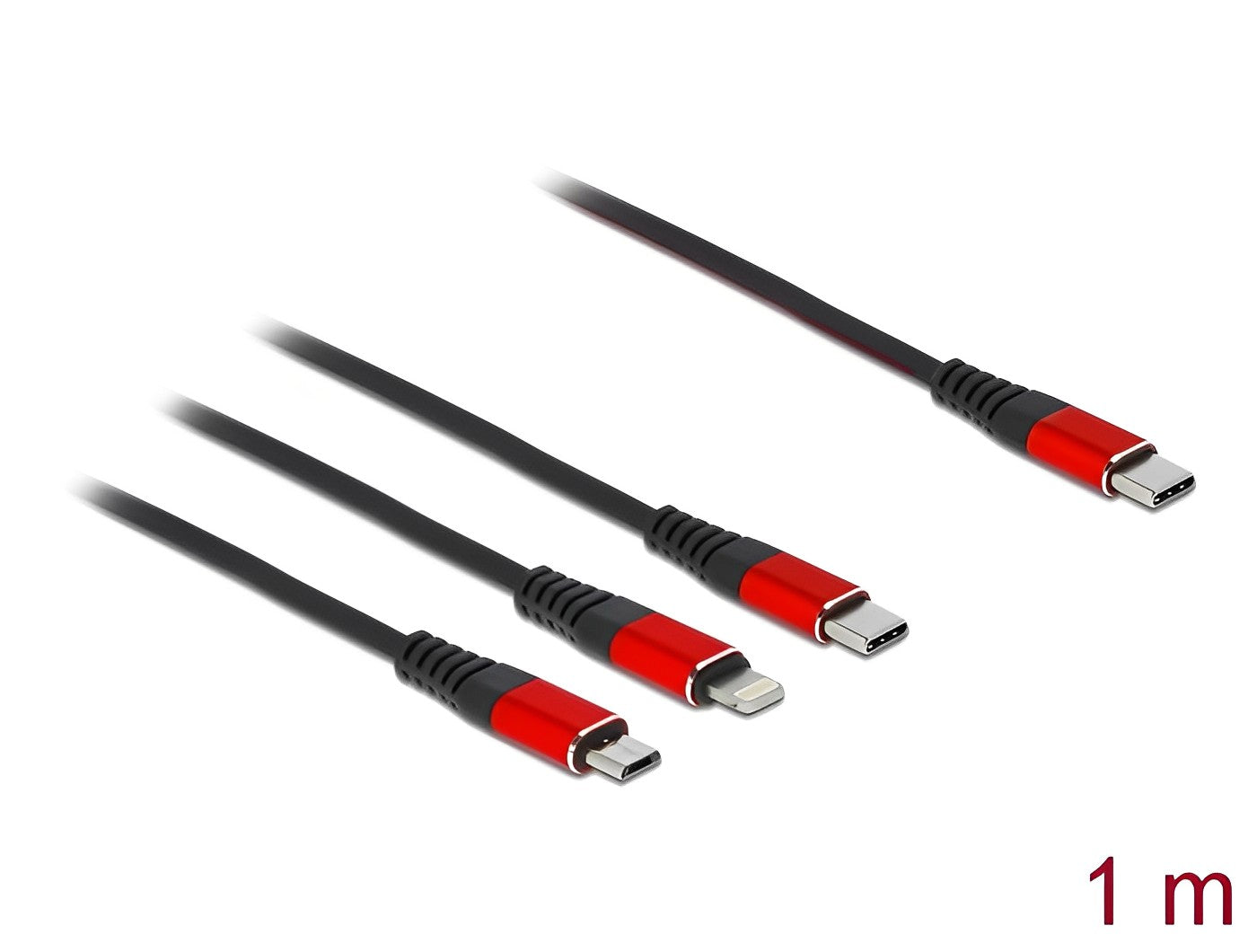 כבל טעינה תקע USB-C לתקע Lightning + מיקרו USB-C + USB - delock.israel