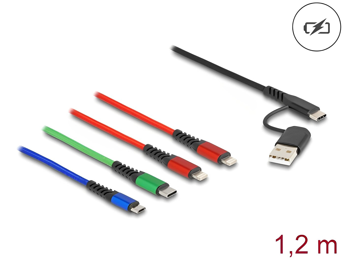 כבל טעינה תקע USB-A / USB-C לתקע USB-C + מיקרו Lightning x 2 + USB - delock.israel