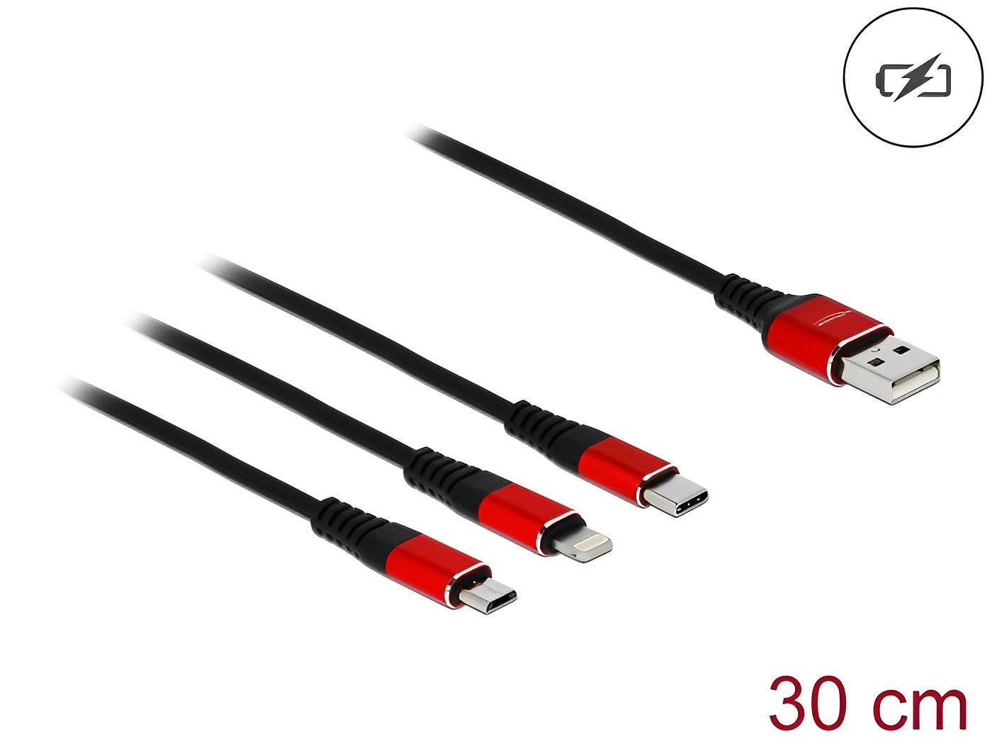 כבל טעינה תקע USB-A לתקע Lightning + מיקרו USB-C + USB - delock.israel