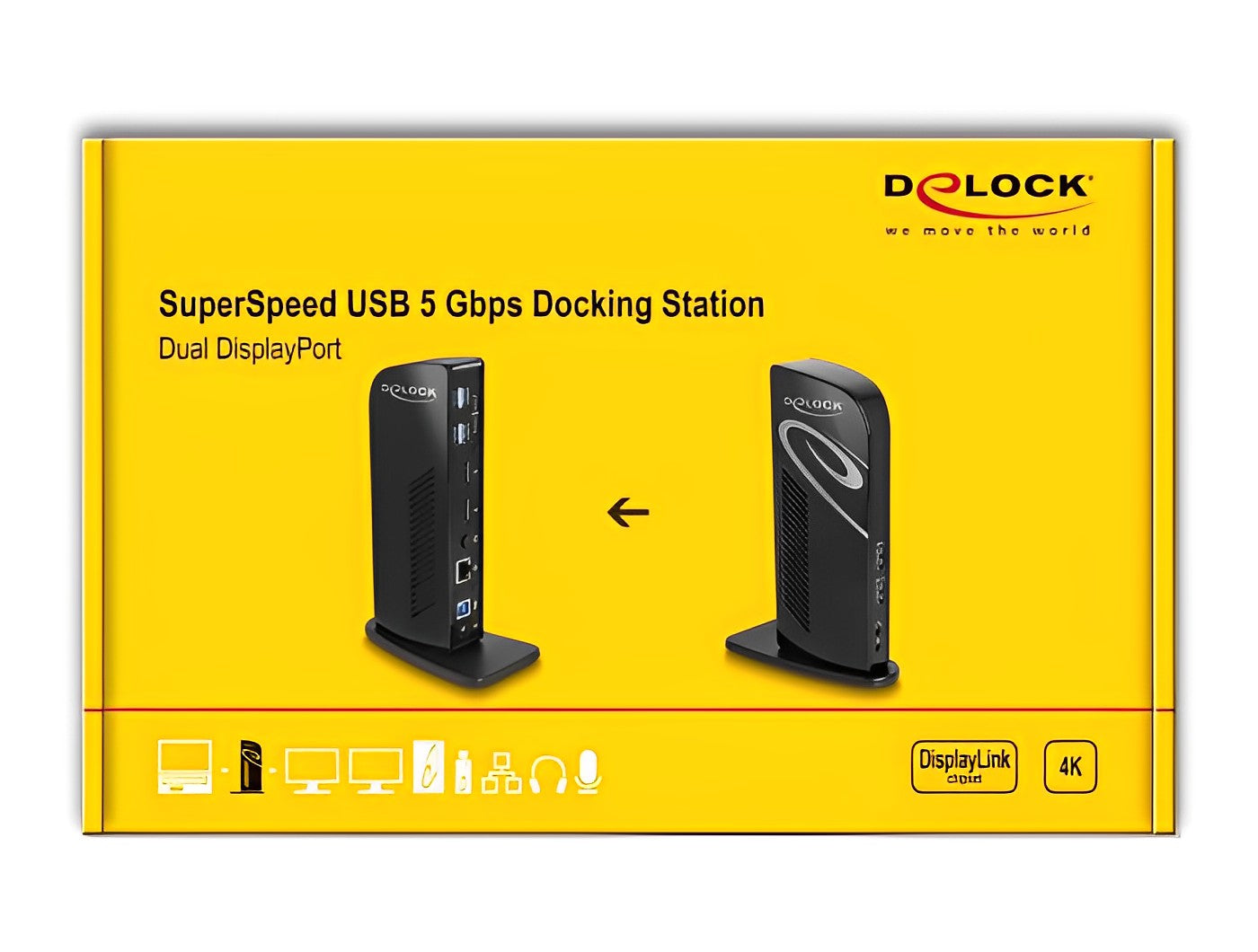 תחנת עגינה USB 3.2 Displaylink למחשב נייד עם חיבור ל- 2 מסכים DisplayPort 4K בו זמנית - delock.israel