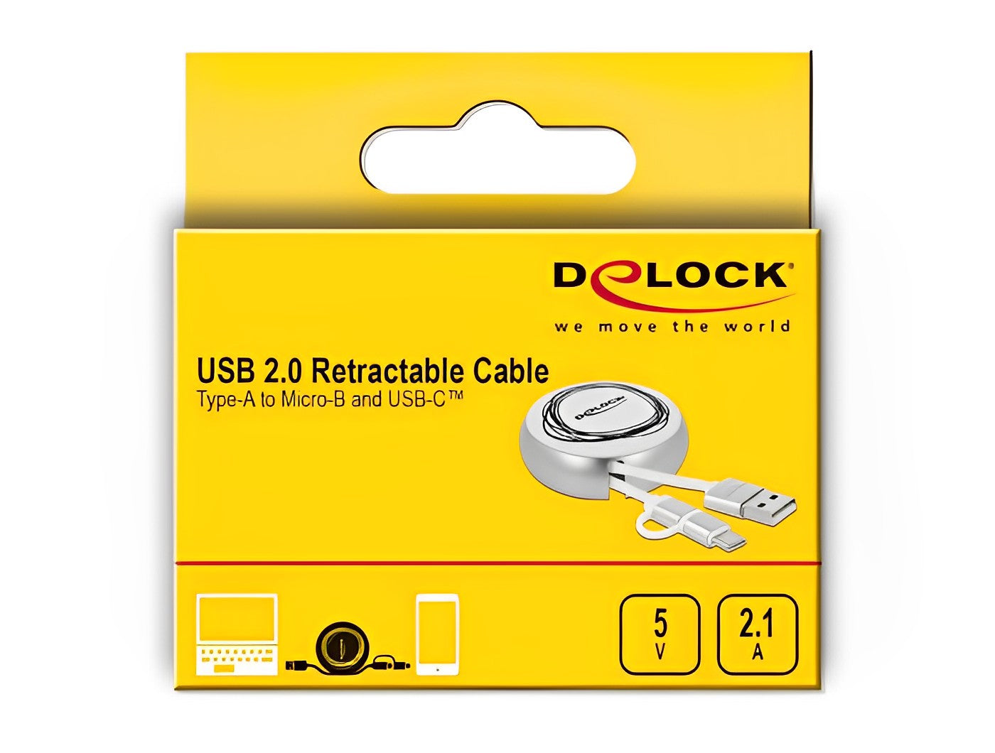 כבל טעינה ונתונים נמתח תקע USB-A לתקעים USB-C / Micro-B אורך 92 ס"מ - delock.israel