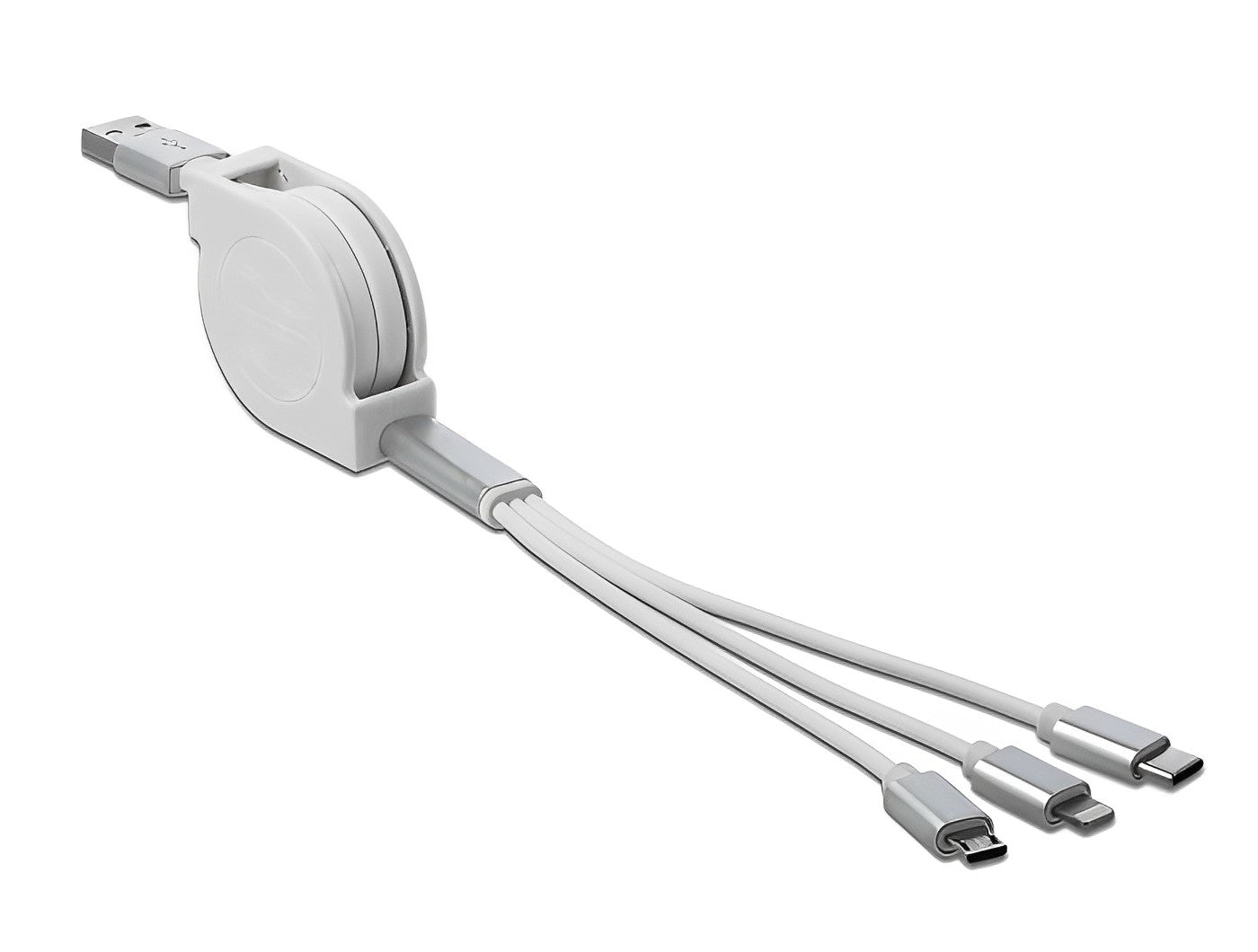 כבל טעינה נמתח תקע USB-A לתקע Lightning + מיקרו USB-C + USB - delock.israel