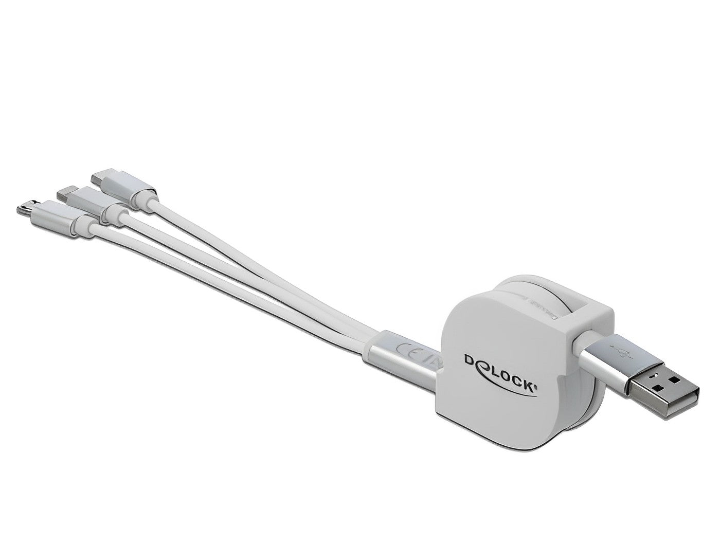 כבל טעינה נמתח תקע USB-A לתקע Lightning + מיקרו USB-C + USB - delock.israel