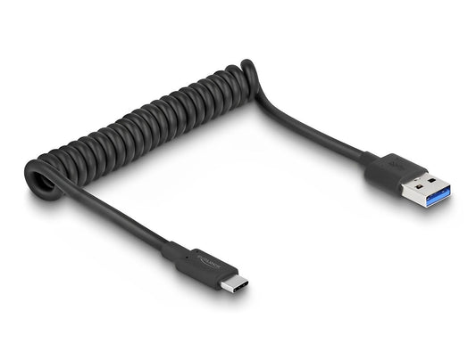 כבל מסולסל USB 10Gbps מבית Delock גרמניה מאפשר חיבור בין מכשיר עם מחבר USB-C למחשב אישי או נייד עם חיבור USB-A פנוי - delock.israel