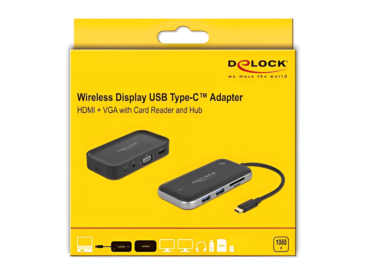 מרחיק אלחוטי USB-C Full HD לשידור 2 מסכים HDMI+VGA בו זמנית - delock.israel