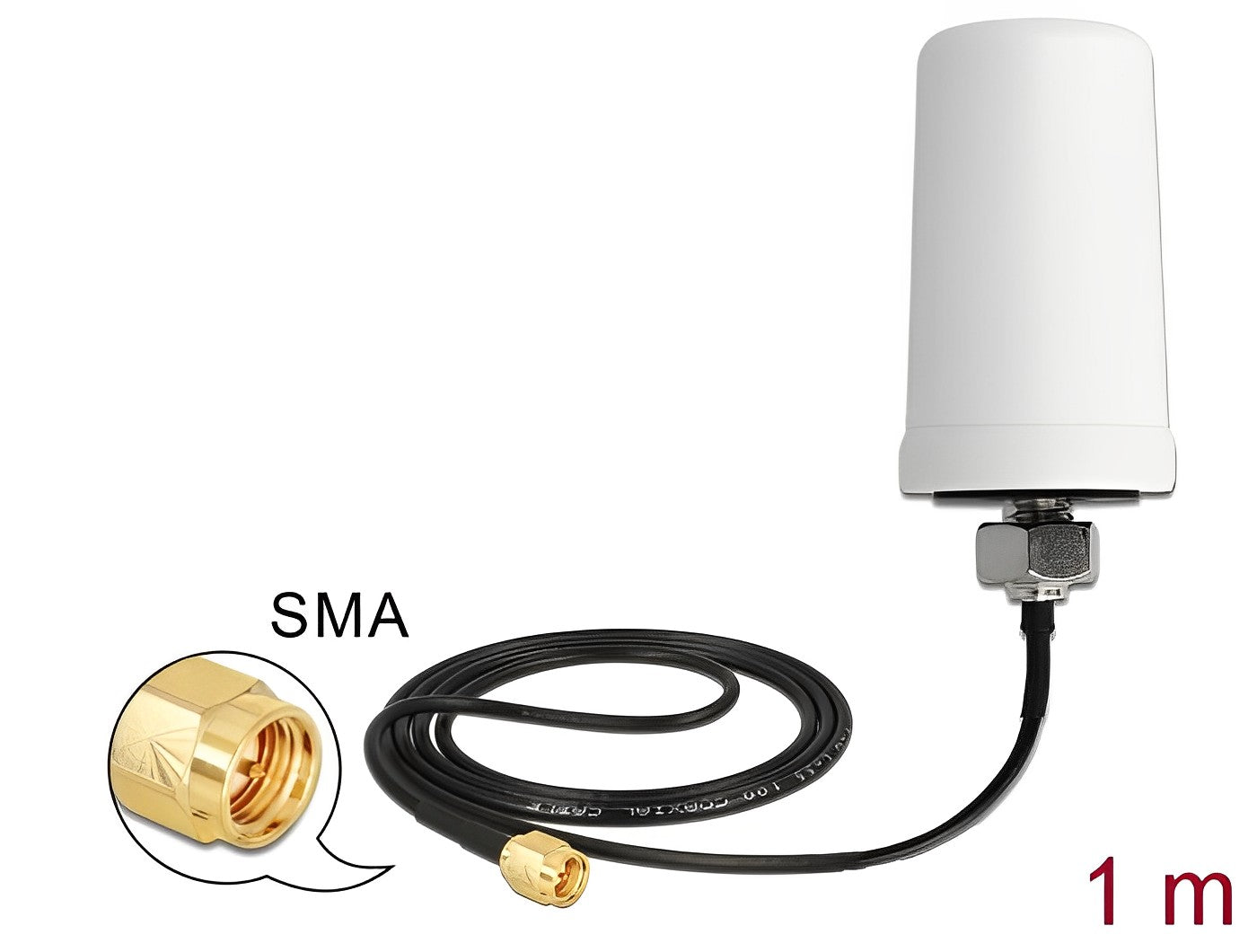 אנטנה כלל כיוונית WLAN 802.11 ac/a/h/b/g/n 1.4 - 3.0 dBi חיצונית IP67 עם כבל ULA100 מחבר SMA plug - delock.israel