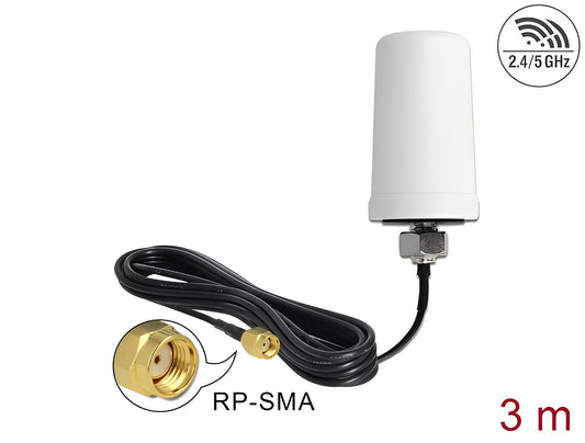 אנטנה כלל כיוונית WLAN 802.11 ac/a/h/b/g/n 0 dBi חיצונית IP67 עם כבל ULA100 מחבר RP-SMA plug - delock.israel