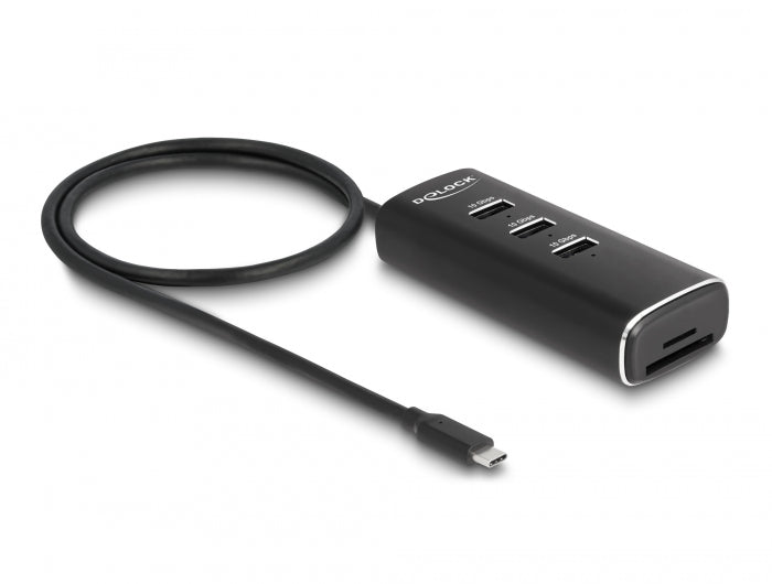 מפצל USB-C 10Gbps אקטיבי עם 3 יציאות USB-A + קורא כרטיסים - delock.israel