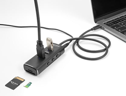 מפצל USB-C 10Gbps אקטיבי עם 3 יציאות USB-A + קורא כרטיסים - delock.israel