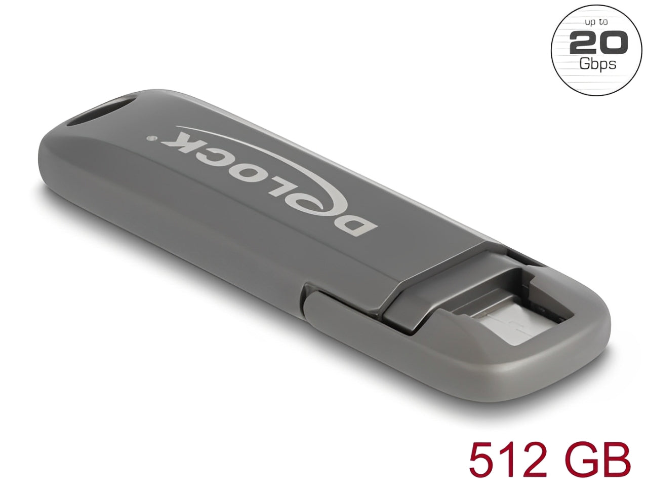 זיכרון נייד USB-C מבית Delock גרמניה מיועד לאחסון והעברת נתונים ומציע מהירויות קריאה יוצאות דופן של 1980MB/s ונפח אחסון גדול של 512GB