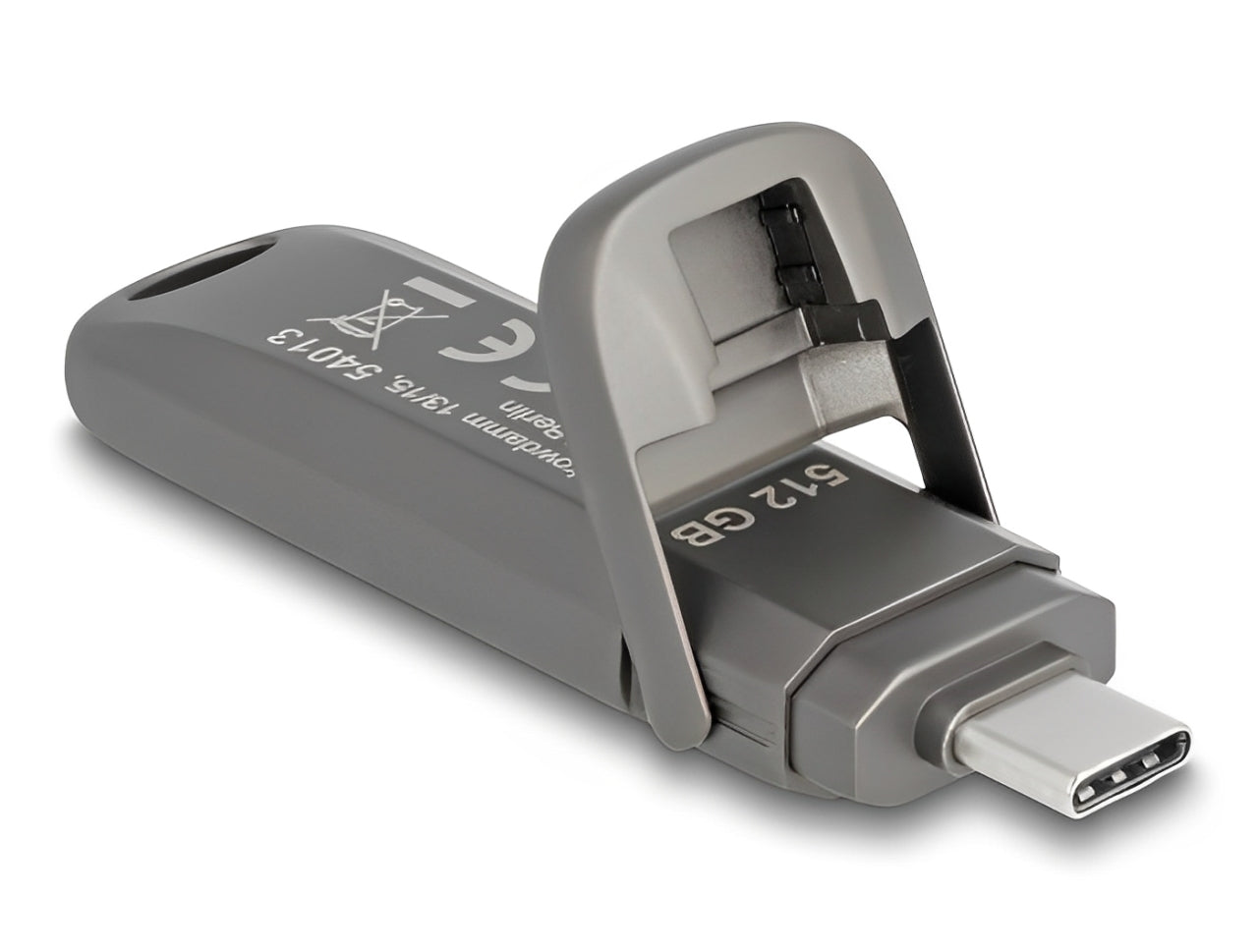 זיכרון נייד USB-C מבית Delock גרמניה מיועד לאחסון והעברת נתונים ומציע מהירויות קריאה יוצאות דופן של 1980MB/s ונפח אחסון גדול של 512GB