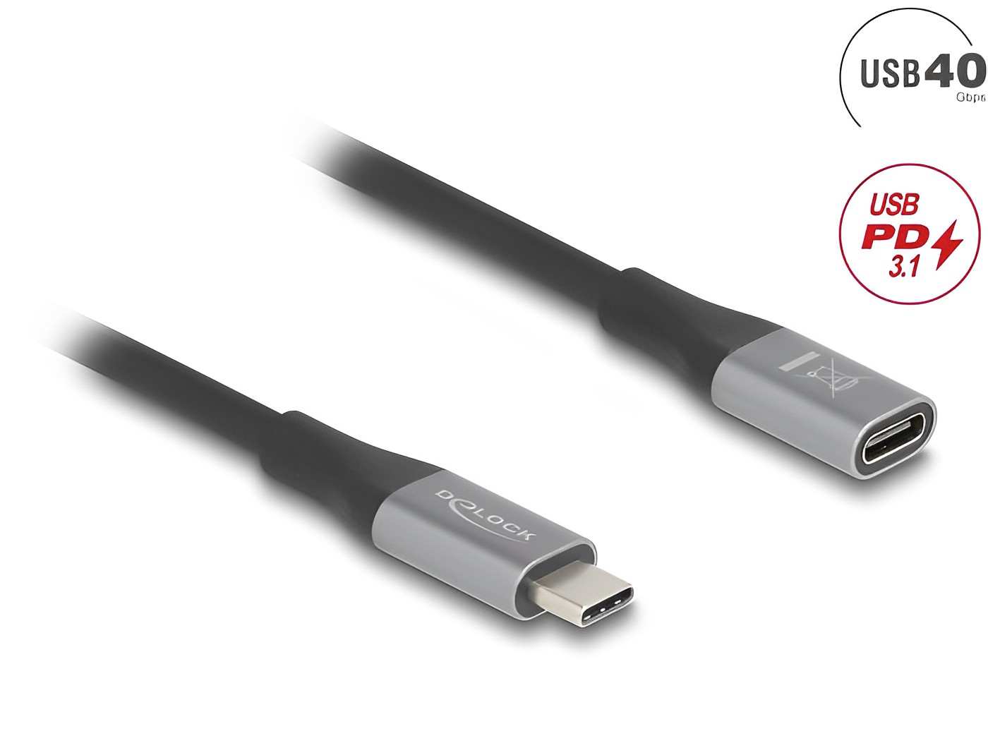 כבל מאריך USB-C 40Gbps 8K HDR Grey metal ז/נ תומך PD 3.1 240W