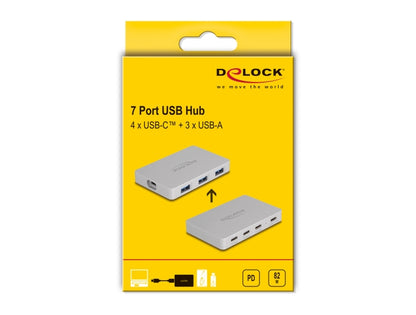 Delock 7 Port USB Hub with 4 x USB Type-C™ female and 3 x USB Type-A female with PD 82 W - delock.israel