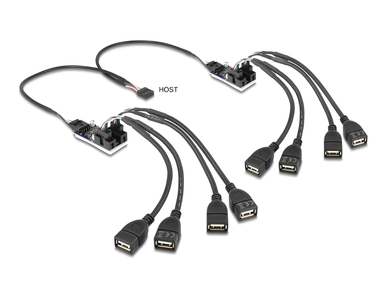 מפצל USB 2.0 מבית Delock גרמניה מתחבר למחבר USB פנימי בלוח האם ומספקת עד שמונה חיבורי USB 2.0 מסוג Type-A