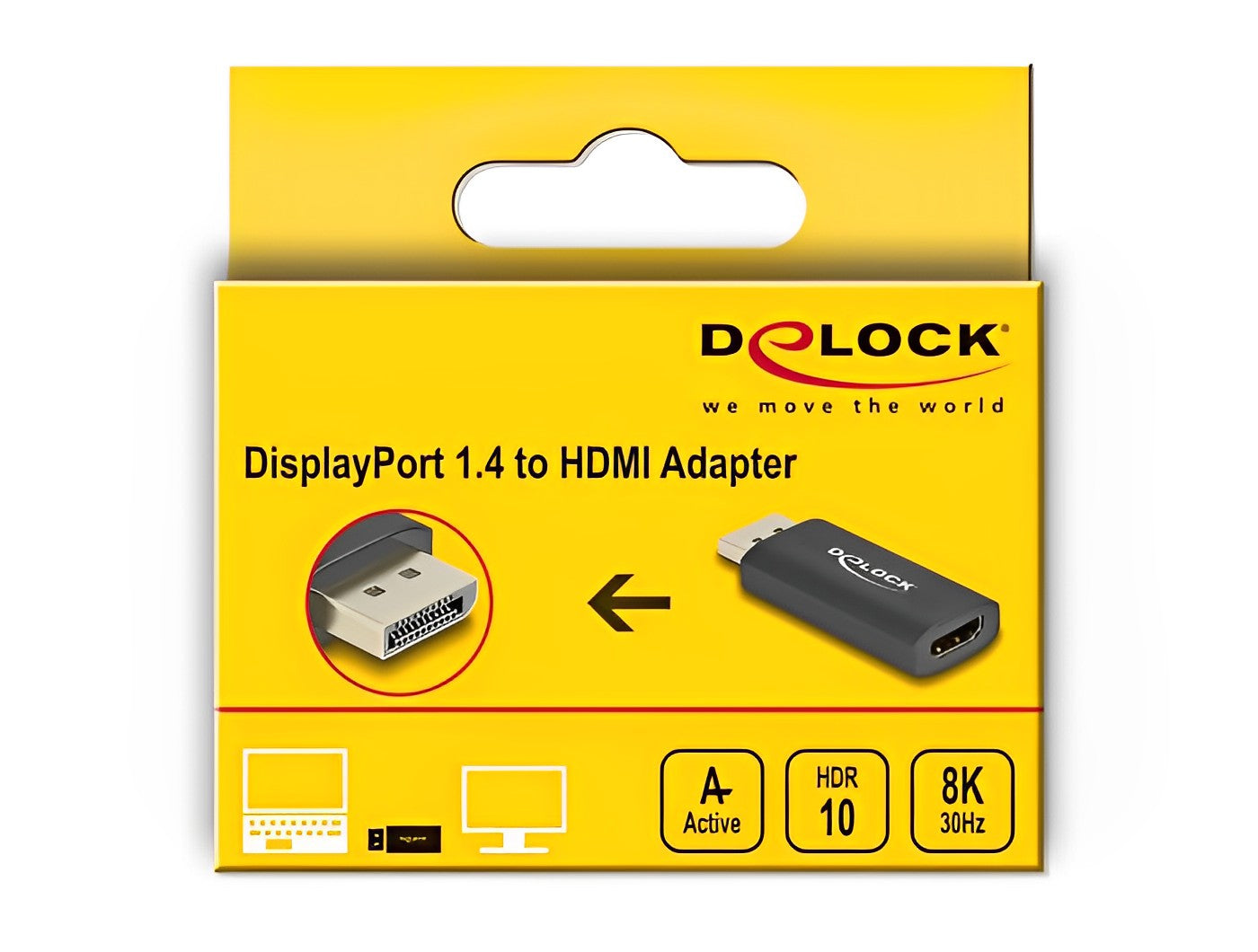 מתאם תצוגה אקטיבי תקע DisplayPort 1.4 לשקע HDMI 8K HDR תומך 60 הרץ - delock.israel