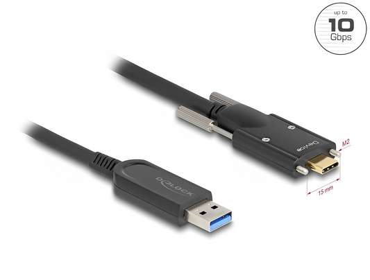 כבל USB 10Gbps אקטיבי על סיב אופטי תקע USB-A לתקע USB-C עם ברגים נעילה - delock.israel