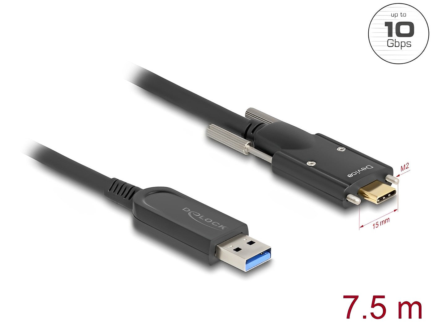 כבל USB 10Gbps אקטיבי על סיב אופטי תקע USB-A לתקע USB-C עם ברגים נעילה - delock.israel