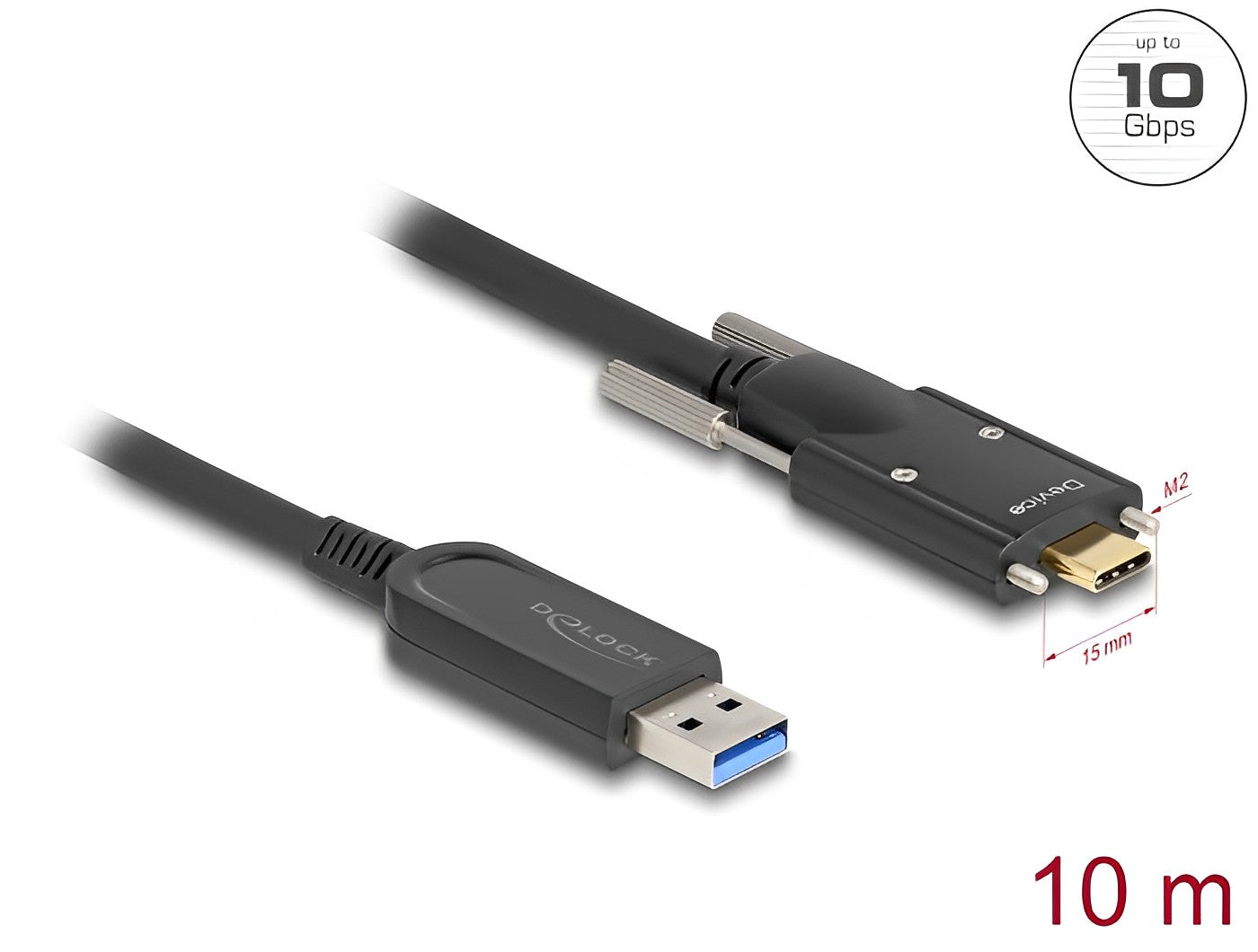 כבל USB 10Gbps אקטיבי על סיב אופטי תקע USB-A לתקע USB-C עם ברגים נעילה - delock.israel