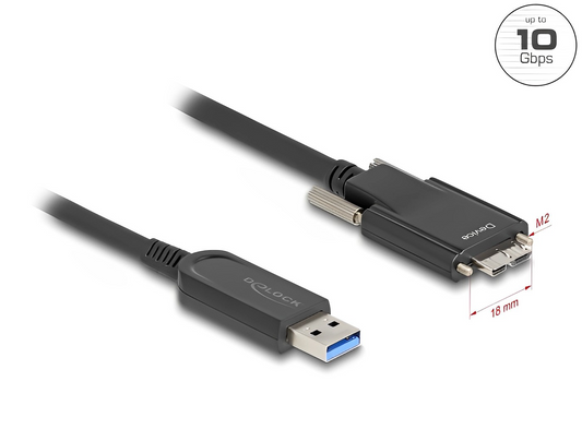 כבל USB 10Gbps אקטיבי על סיב אופטי תקע USB-A לתקע USB Micro-B עם ברגים נעילה - delock.israel