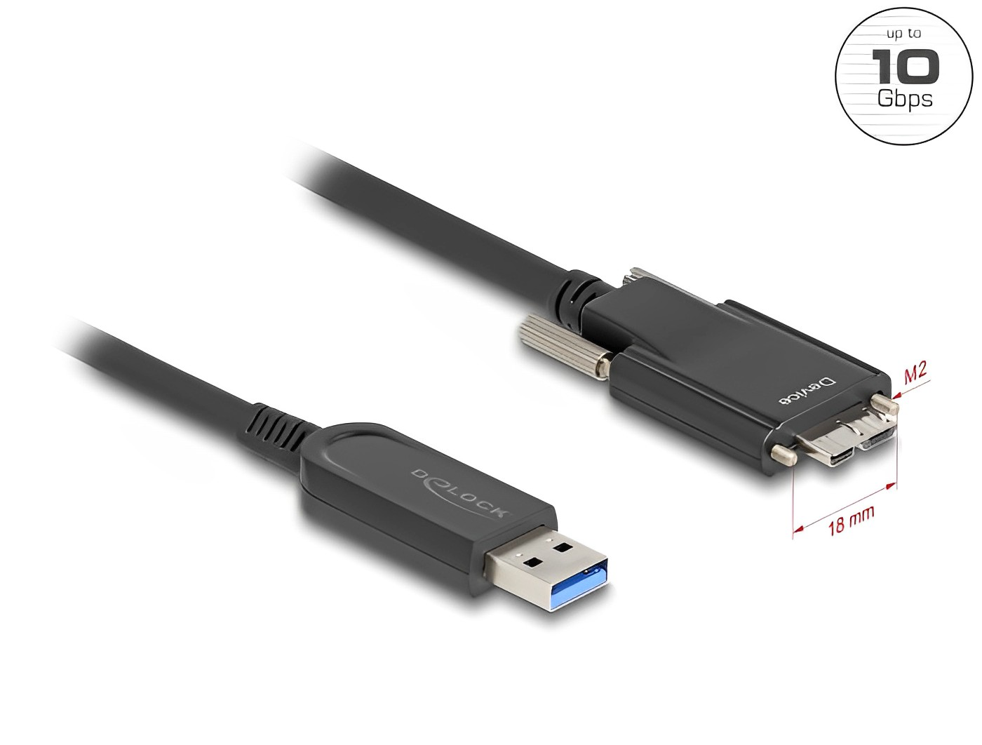 כבל USB 10Gbps אקטיבי על סיב אופטי תקע USB-A לתקע USB Micro-B עם ברגים נעילה - delock.israel